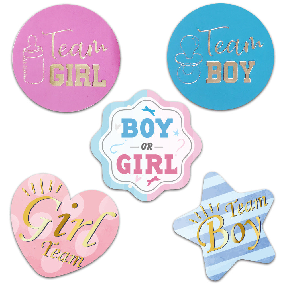 24 Pcs Team Boy & Team Girl Stickers Gender Reveal Party