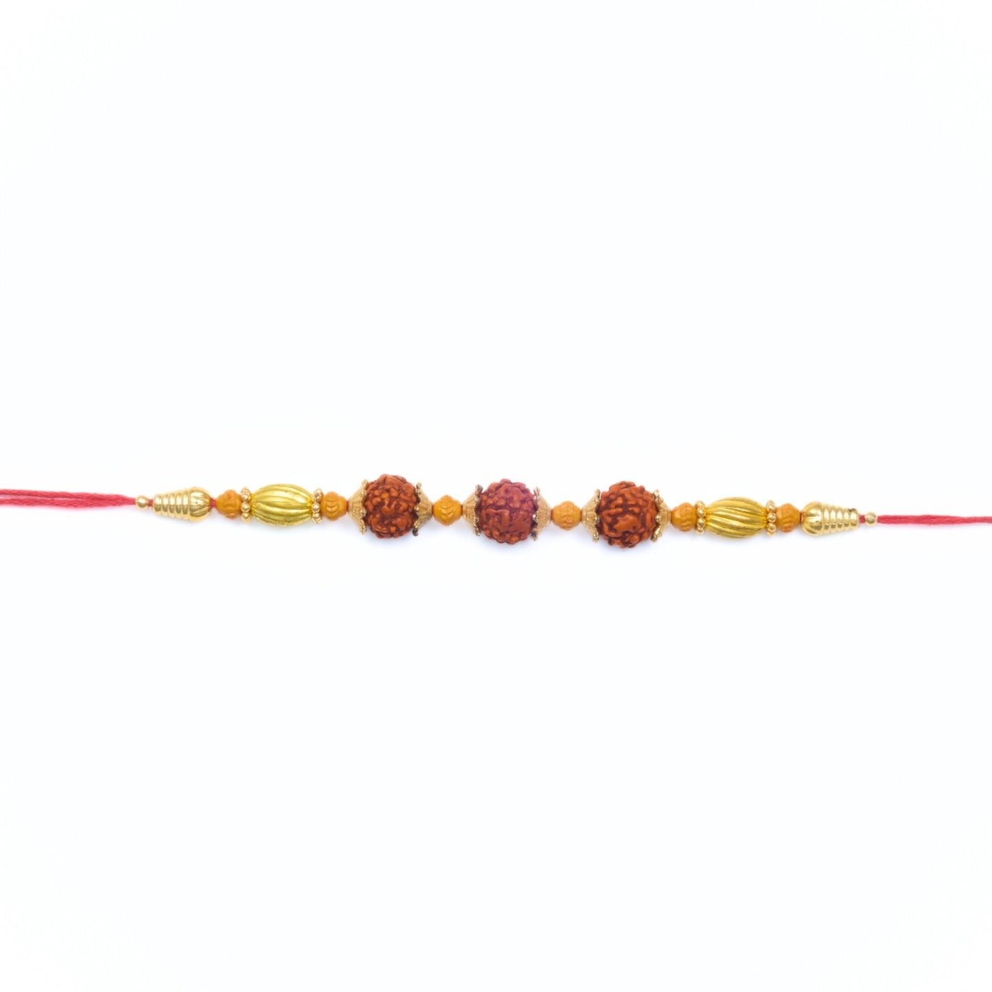 Rudraksha Rakhi with gold colour beads and red thread – Rakhi to Australia