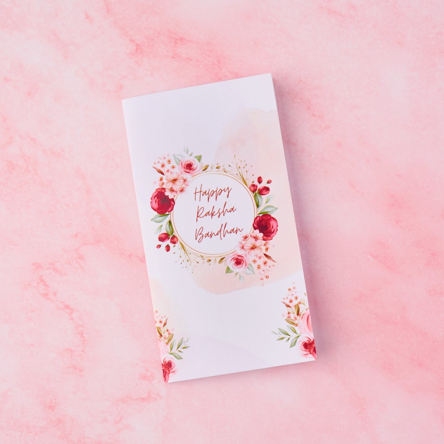 Floral Rakhi message card with rose design – part of Raksha Bandhan roli chawal gift add-on