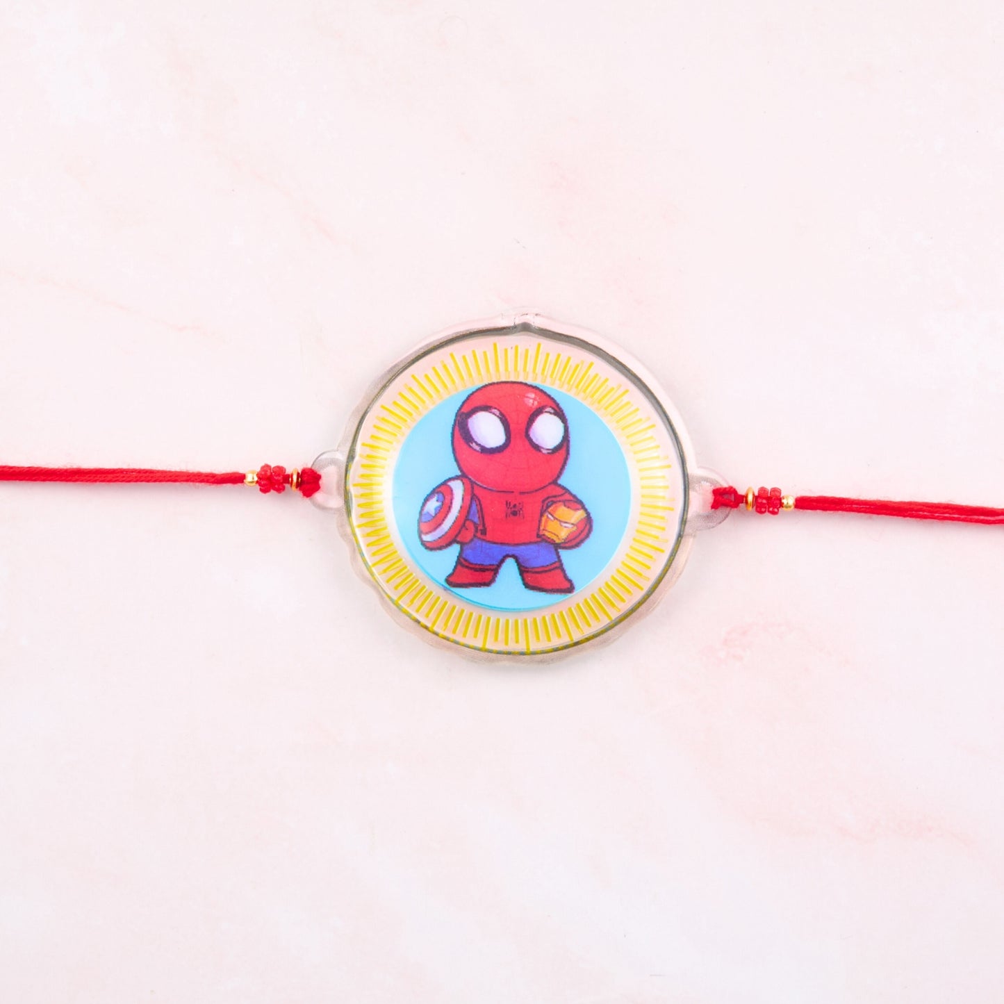 Spiderman rakhi with chibi cartoon design on red thread – ideal for little brother in Australia
