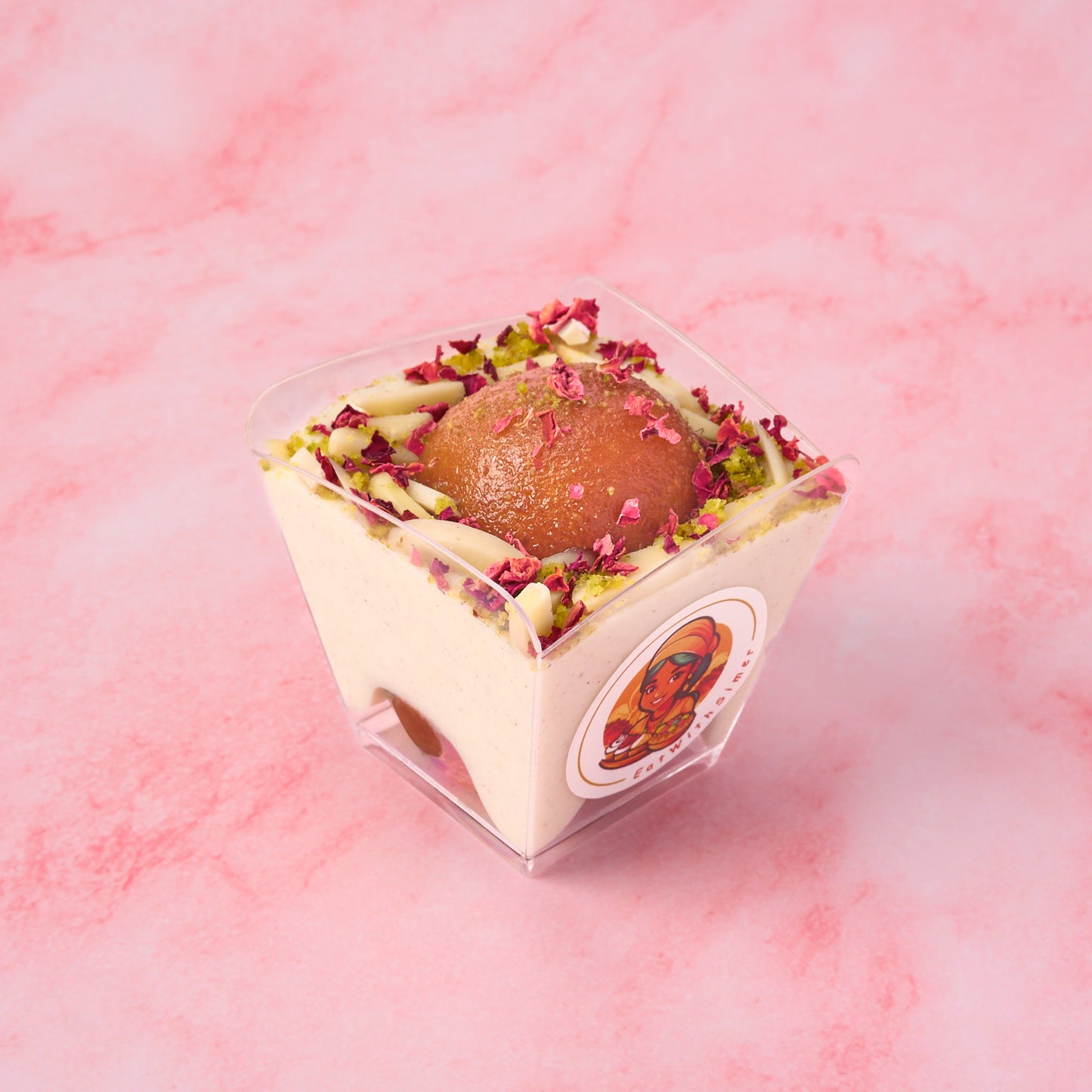 Individual Gulab Jamun Rabdi Mousse Small Cup served cold as a modern Indian dessert