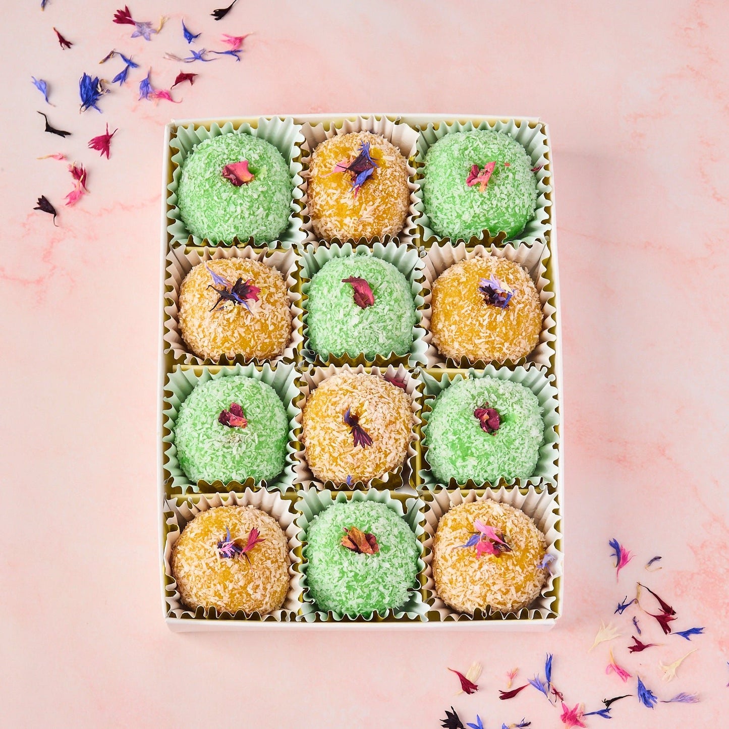 Mango and Rose Gulkand Coconut Laddoo Gift Box 12 piece assorted sweet box with transparent lid for premium gifting in Australia