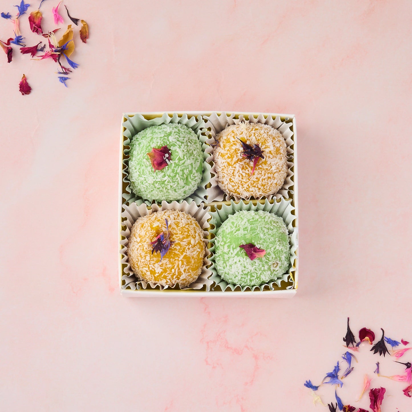 Mango and Rose Gulkand coconut laddoo return gift box 4 pc open view modern Indian sweet box for weddings baby showers and event favours Australia
