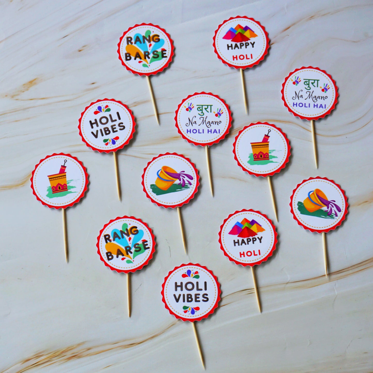 Holi Cupcake / Dessert Cup Toppers