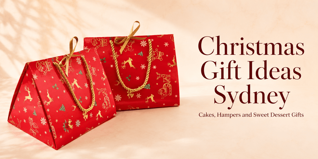 Christmas gift ideas in Sydney with festive cake gift boxes, hampers and sweet dessert gifts for Christmas gifting