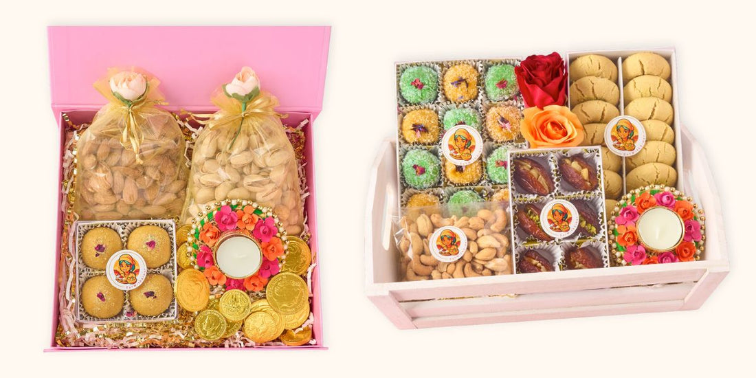 Lohri gift hampers in Australia featuring nankhatai, dry fruits, laddoos and festive sweet boxes