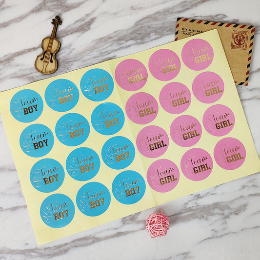 24 Pcs Team Boy & Team Girl Stickers Gender Reveal Party