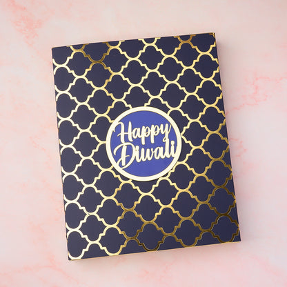Dark blue Diwali gift box with gold design – sweets & hampers Sydney