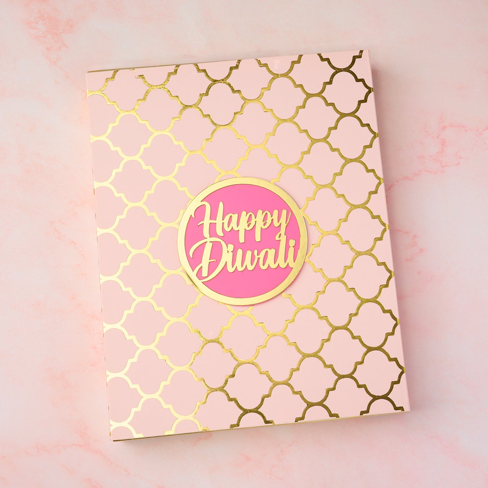 Pink Diwali gift box with gold design – Indian sweets gift Australia