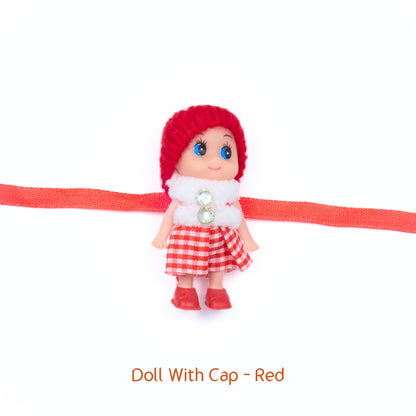 Red cap Doll Rakhi with gingham skirt and red elastic – Rakhi for girls with delivery from Sydney