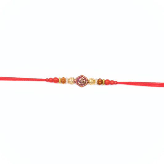 OM Rakhi with red thread and gold beads – Rakhi online order from Sydney