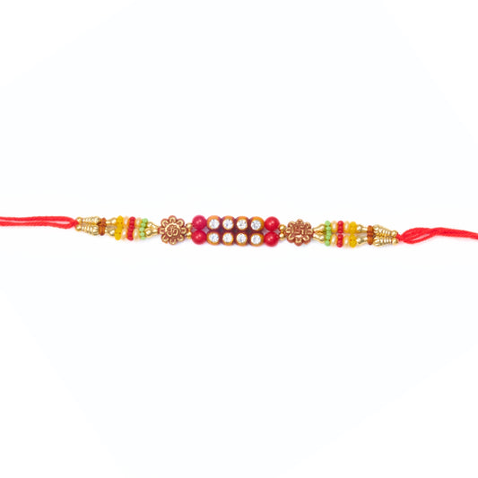 Swastika and Om Rakhi with colourful beads and red thread – Send Rakhi to Australia