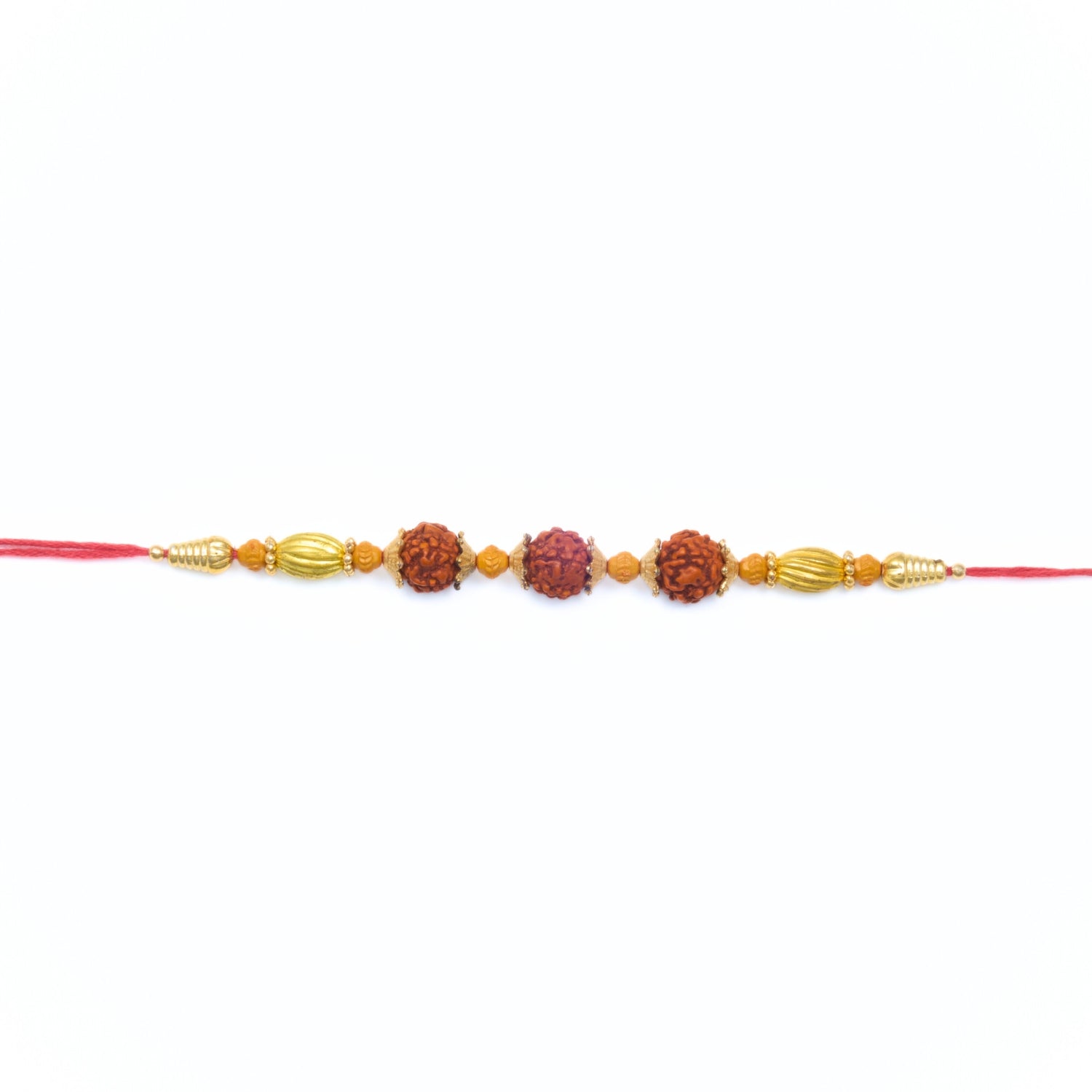 Rudraksha Rakhi with gold colour beads and red thread – Rakhi to Australia