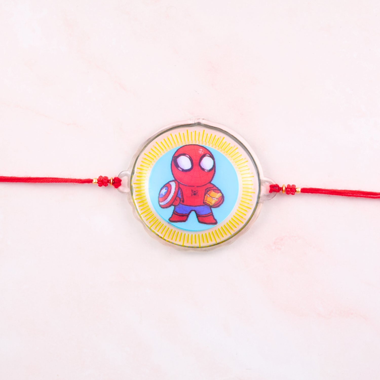 Spiderman rakhi with chibi cartoon design on red thread – ideal for little brother in Australia