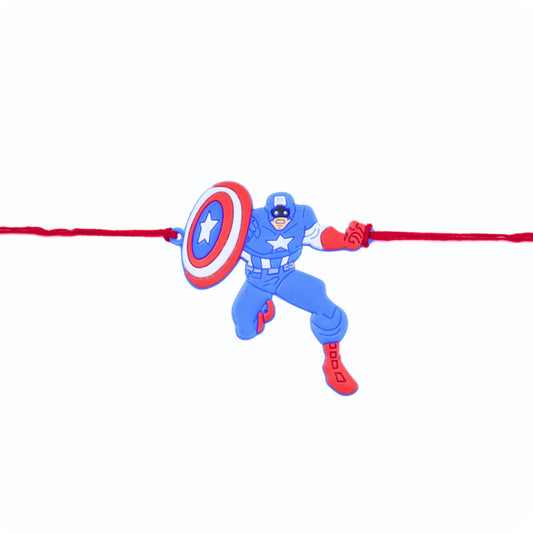 Captain America Rakhi with shield on red thread – Superhero Rakhi for boys, fun kids Rakhi