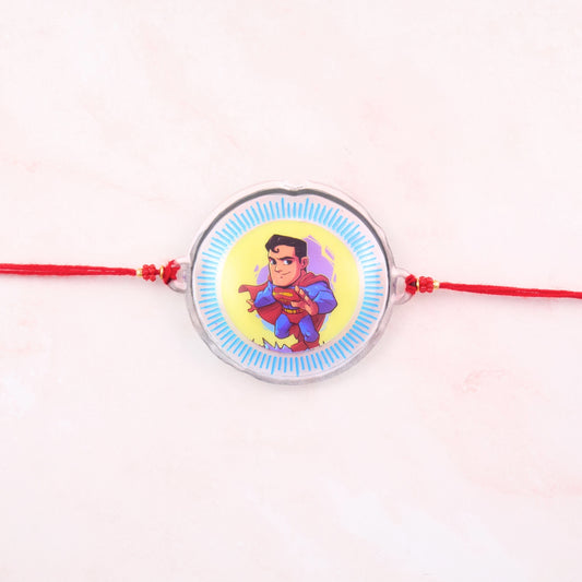 Superman Rakhi for kids with red thread and superhero badge – kids rakhi online