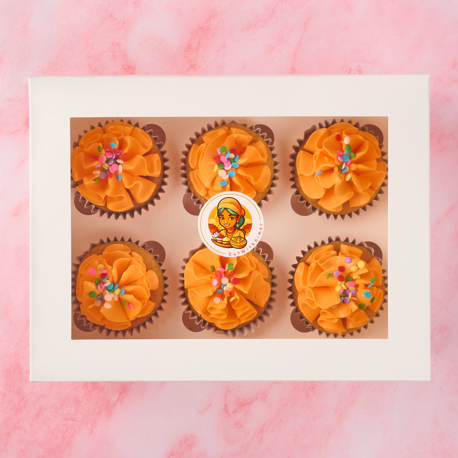 Eggless cupcake gift box Sydney – 6 pc pack with buttercream frosting and sprinkles, delivery available.