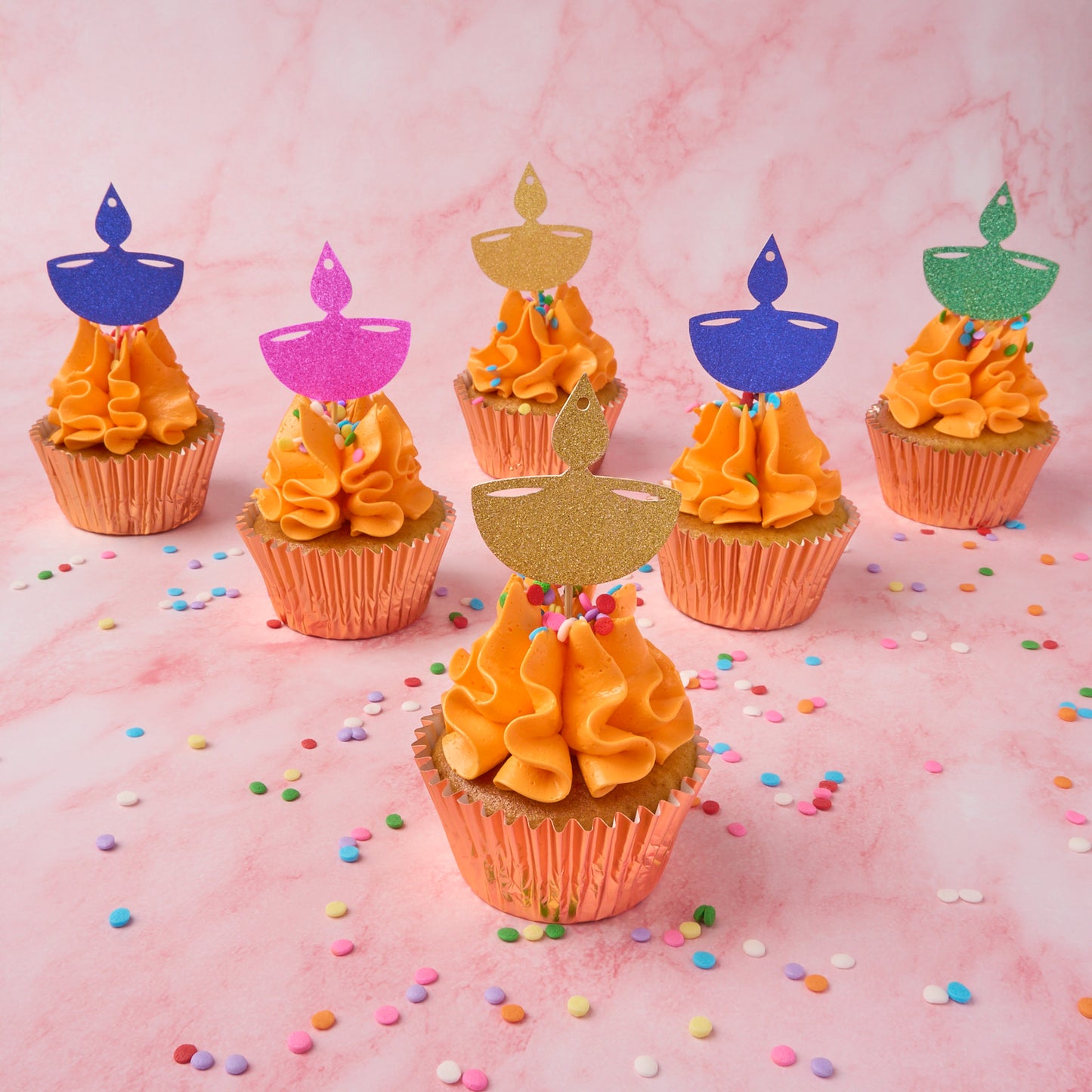 Diwali sweets Sydney – eggless cupcakes with colourful buttercream and diya toppers