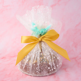 Net Wrap - Blue Flowers & Gold Ribbon