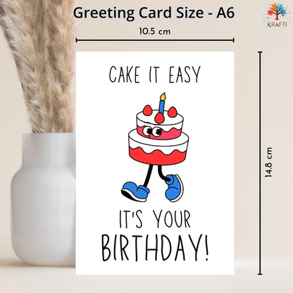 A6 size birthday greeting card showing dimensions 10.5 cm x 14.8 cm
