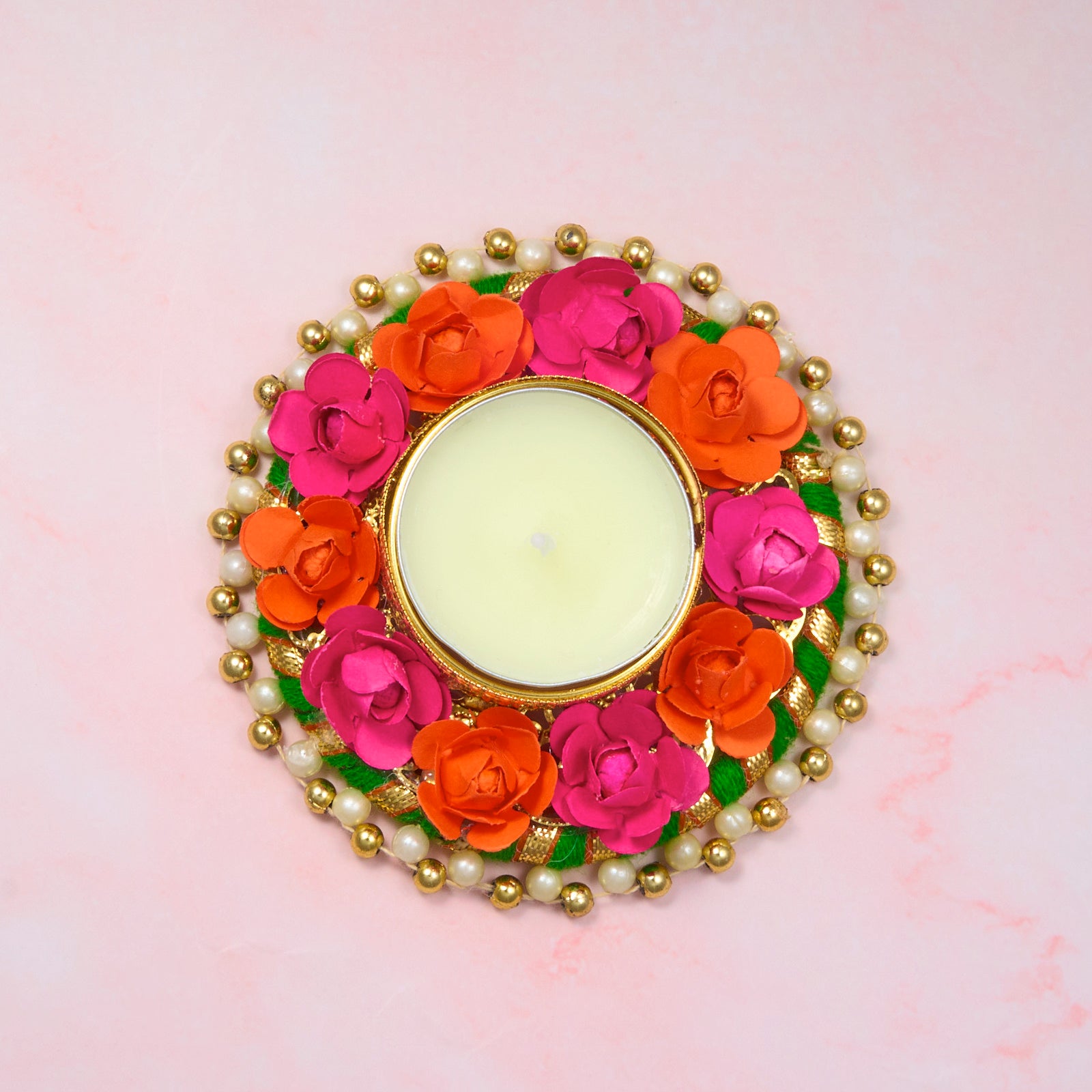 Decorative tealight holder with floral design for Indian gift hampers
