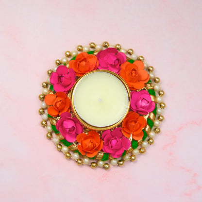 Decorative tealight holder with floral design for Indian gift hampers