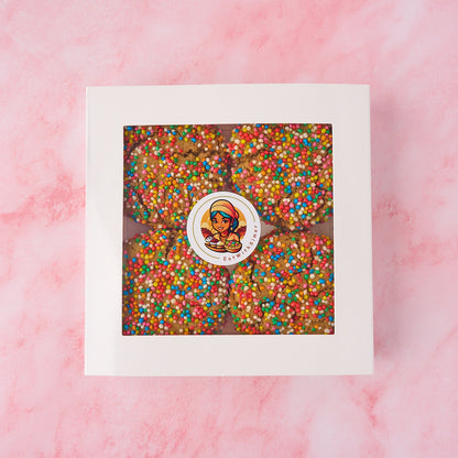 Funfetti cookies in a gift box with colourful sprinkles, eggless cookie box for gifting and sharing