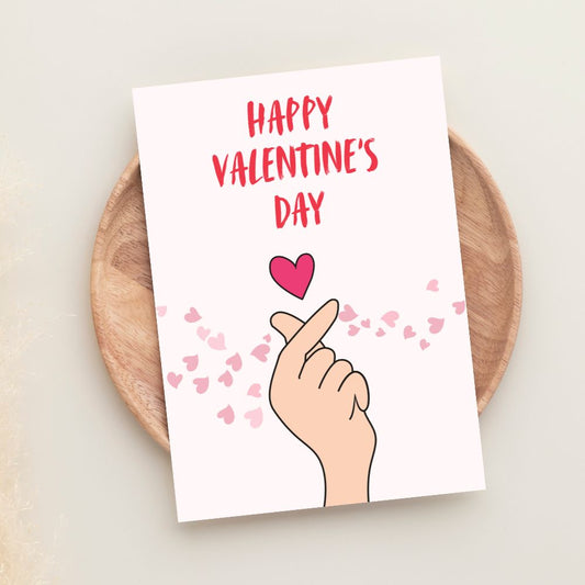 Valentine’s Day greeting card with finger heart illustration and love theme