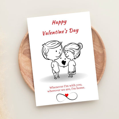 Valentine’s Day greeting card with illustrated couple and heartfelt romantic message