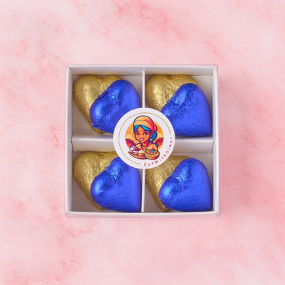 Blue and gold heart chocolate box with 8 heart-shaped chocolates in a white gift box, chocolate gift suitable for baby boy celebrations and welcome baby gifts