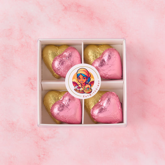 Pink and gold heart chocolate box with 8 heart-shaped chocolates in a white gift box, chocolate gift suitable for baby girl celebrations and birthdays