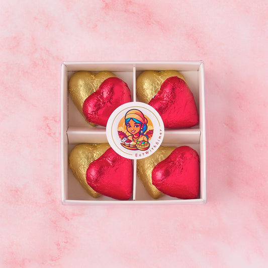 Red and gold heart chocolate box with 8 heart-shaped chocolates in a white gift box, luxury chocolate gift suitable for Valentine’s Day and romantic gifting in Australia