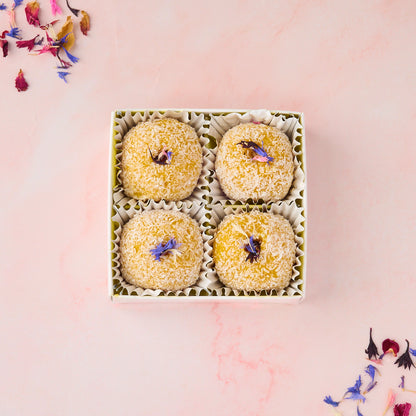 Small Mango Coconut laddoo return gift box 4 pc transparent lid sweet box for event favours and guest gifting in Australia