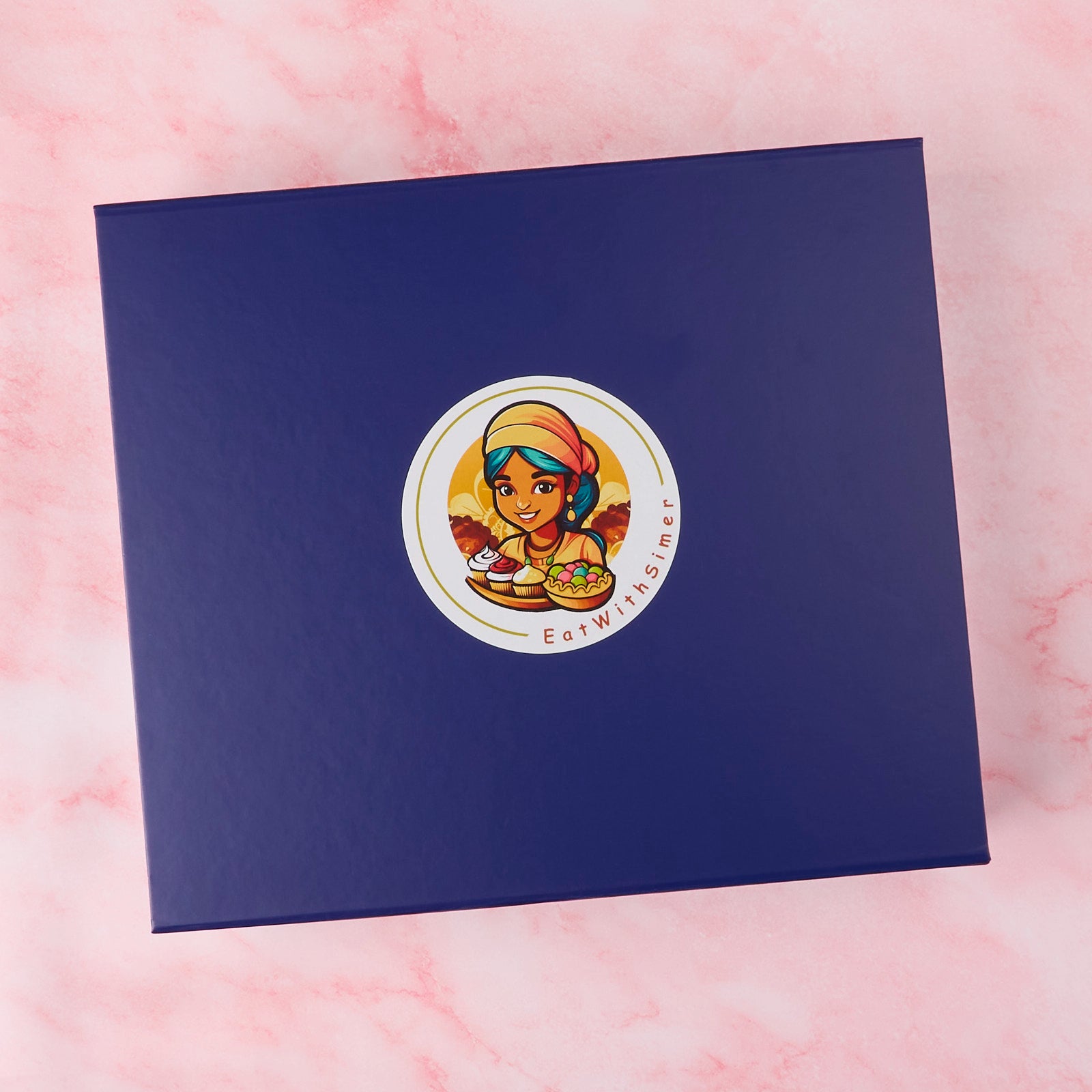 Medium blue magnetic gift box used for Indian gift hamper presentation