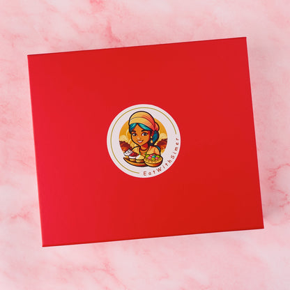 Medium red magnetic gift box used for Indian gift hamper presentation