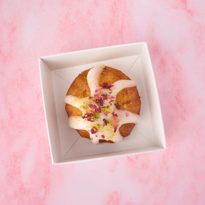 Mini gulab jamun cake in white return gift box for Indian sweet gifting in Australia