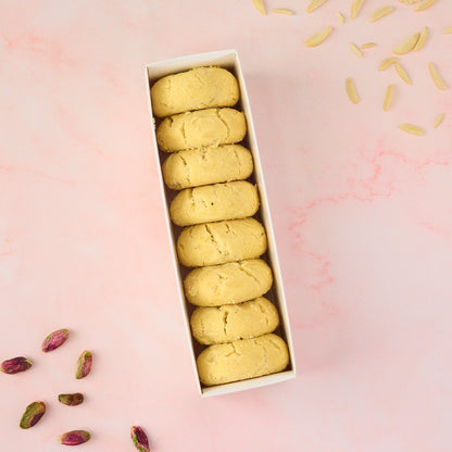 Nankhatai biscuits arranged in gift box packaging, traditional Indian cookie box suitable for gifting