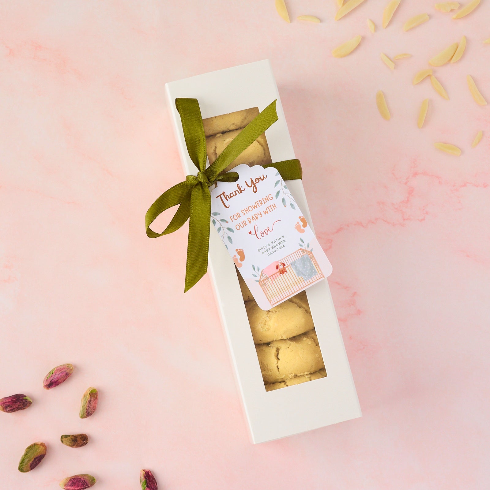 Nankhatai biscuit return gift box 8 pc with clear window packaging and ribbon tag, Indian cookie favours for events and celebrations in Australia