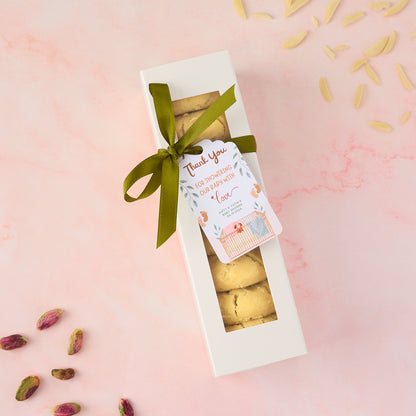 Nankhatai biscuit return gift box 8 pc with clear window packaging and ribbon tag, Indian cookie favours for events and celebrations in Australia