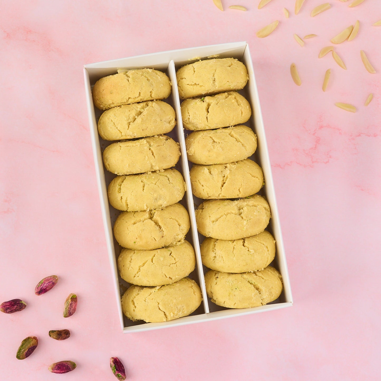 Top view of 14 piece Nankhatai biscuits packed neatly in a box