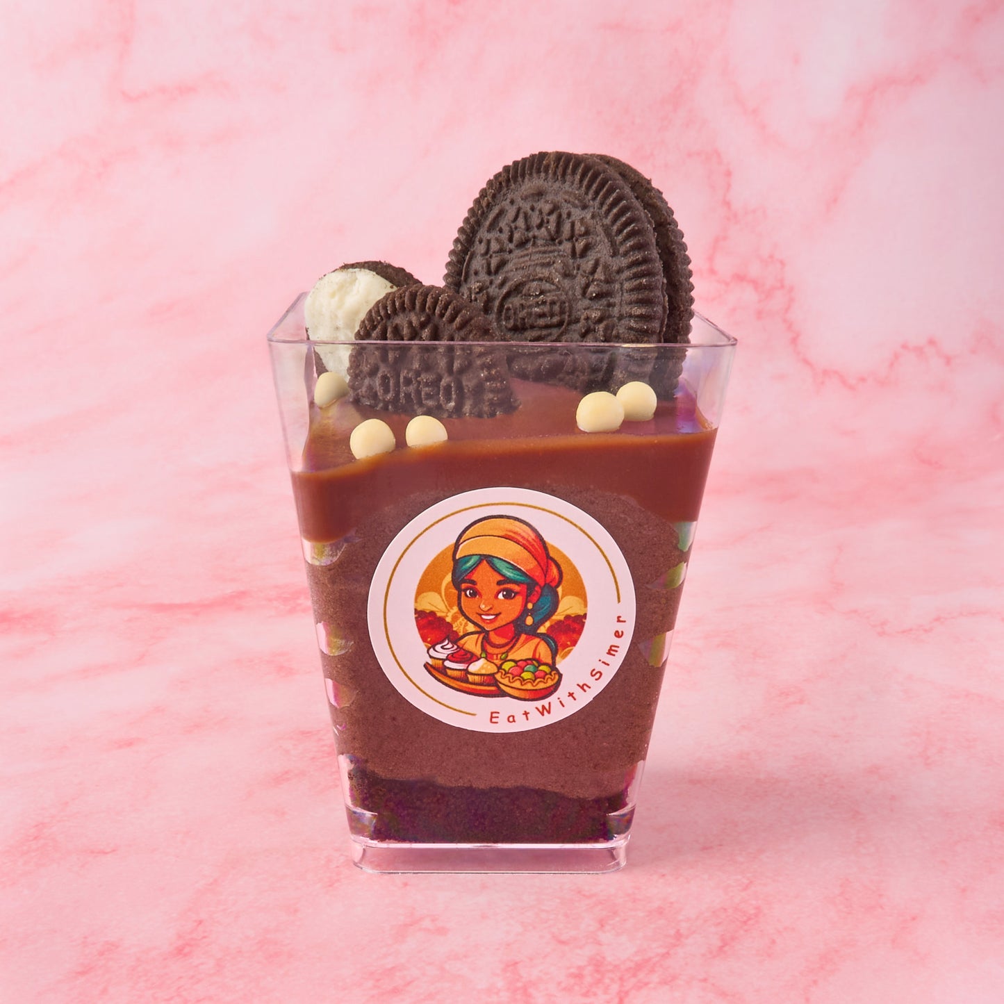 Layered Oreo chocolate mousse dessert cup with biscuit base and chocolate ganache, ready-to-serve party dessert in Sydney