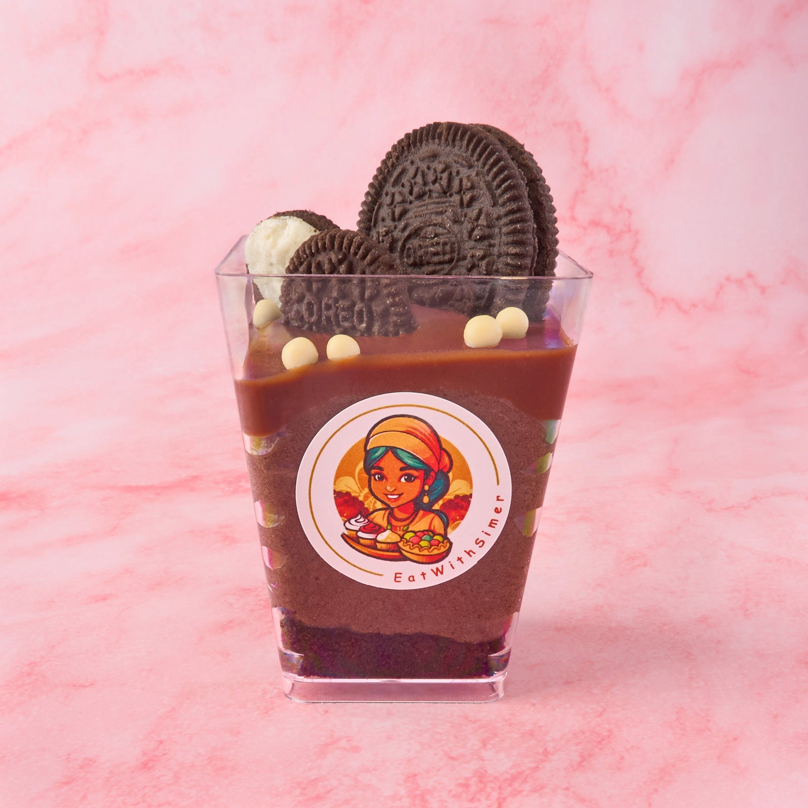 Layered Oreo chocolate mousse dessert cup with biscuit base and chocolate ganache, ready-to-serve party dessert in Sydney