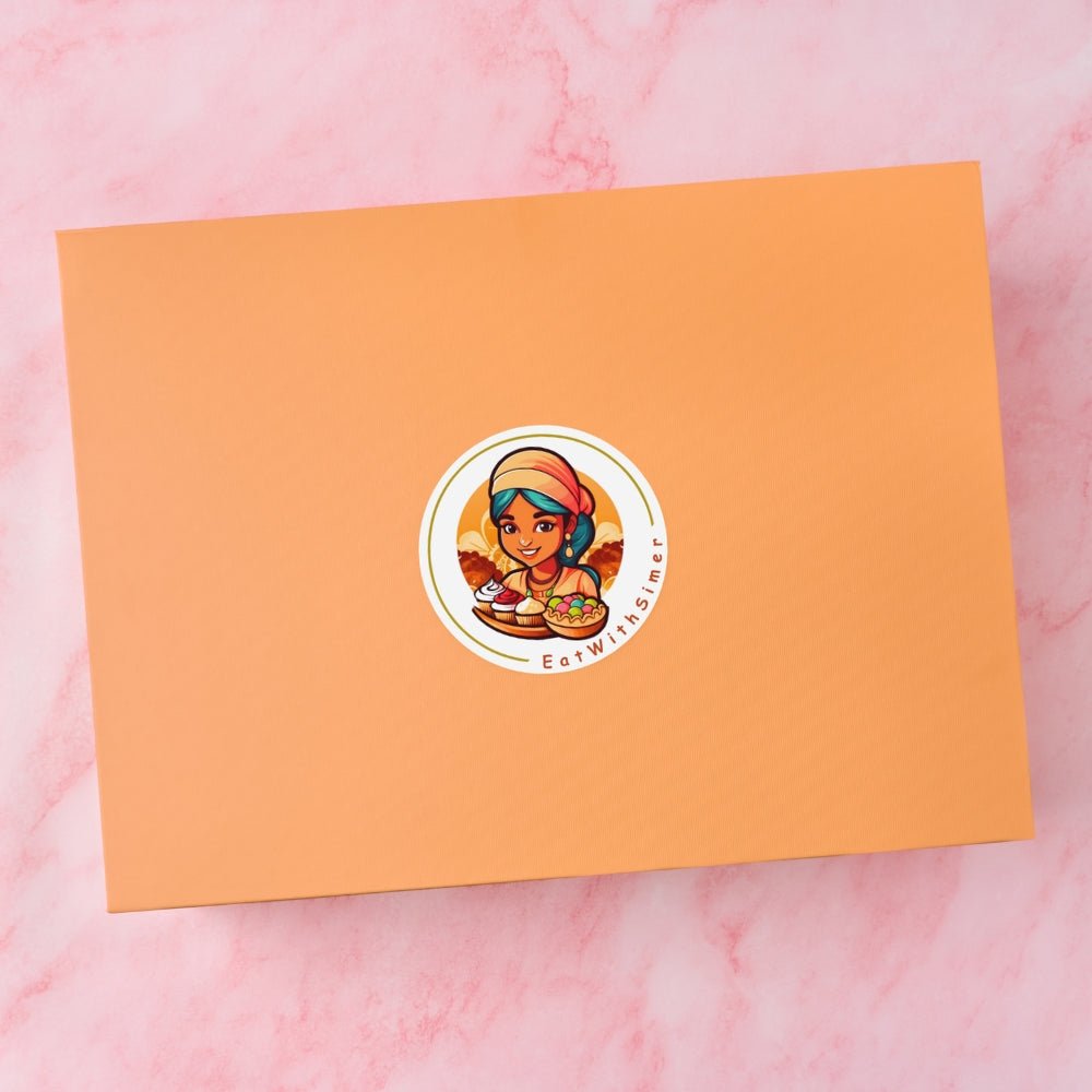 Peach magnetic keepsake gift box with EatWithSimer sticker