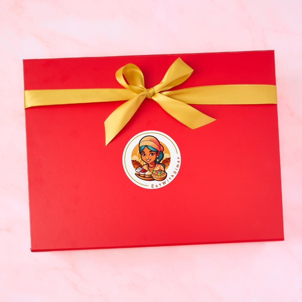 Red magnetic gift box used for Indian gift hamper presentation