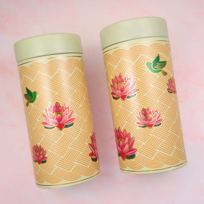 Reusable metal cans included in the Indian sweets gift tray