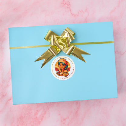 Shagun Indian gift hamper in blue keepsake magnetic box with golden ribbon